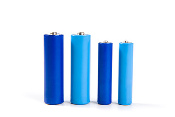 Different types of batteries isolated on white background