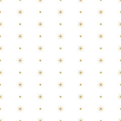 Seamless cute pattern with golden stars or sparkles on white background.