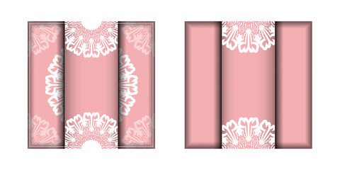 Pink Greeting Leaflet with Greek White Ornament prepared for typography.
