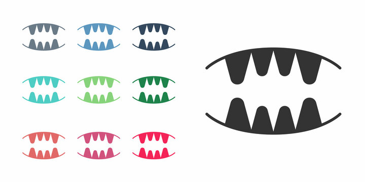 Black Vampire teeth icon isolated on white background. Happy Halloween party. Set icons colorful. Vector