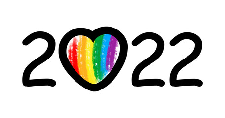 logo lgbt 2022 pride month with rainbow heart. vector symbol of pride month support. isolated by layers on white for any design.