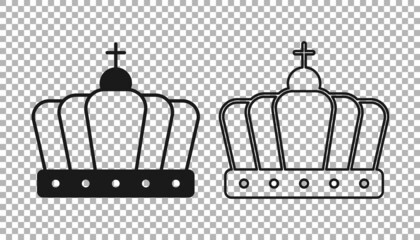 Black King crown icon isolated on transparent background. Vector