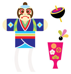 お正月の伝統の遊びのイラストセット