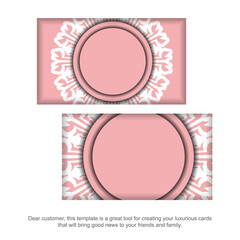 Pink business card with Indian white ornaments for your brand.