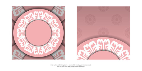 Template Postcard in pink color with luxurious white ornaments ready for printing.