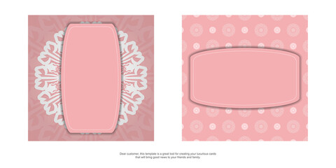 Template Postcard in pink color with luxurious white ornaments prepared for typography.
