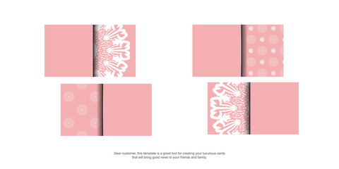 Pink business card with mandala white pattern for your personality.