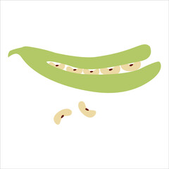 Illustration of open-shelled peas in flat design.