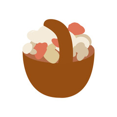 button mushroom in a basket, accompanied by a flat design illustration