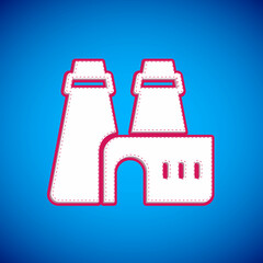 White Factory production icon isolated on blue background. Industrial building. Vector