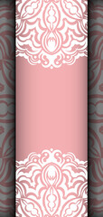 Template Postcard in pink color with a mandala white ornament prepared for printing.