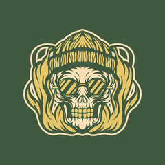 Skull head mascot with beanie hat and smoke, this cool and funny image is suitable for esports team logos or hip hop communities, also suitable for t-shirt or merchandise designs