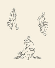 Men are businessmen. Line drawing of men. Illustration of people. Contour logo with men.