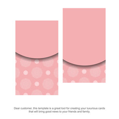 Business card in pink color with mandala white ornament for your contacts.