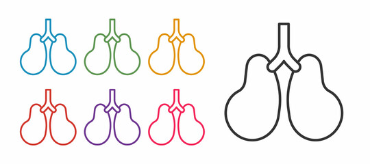 Set line Lungs icon isolated on white background. Set icons colorful. Vector