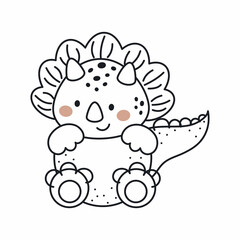 Cute dinosaur in outline sketch style. Funny cartoon dino for kids cards, baby shower, t-shirt, birthday invitation, house interior. Bohemian childish vector illustration.