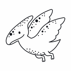 Cute dinosaur in outline sketch style. Funny cartoon dino for kids cards, baby shower, t-shirt, birthday invitation, house interior. Bohemian childish vector illustration.