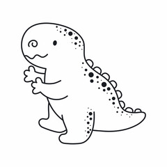 Cute dinosaur in outline sketch style. Funny cartoon dino for kids cards, baby shower, t-shirt, birthday invitation, house interior. Bohemian childish vector illustration.