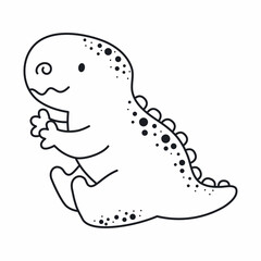 Cute dinosaur in outline sketch style. Funny cartoon dino for kids cards, baby shower, t-shirt, birthday invitation, house interior. Bohemian childish vector illustration.