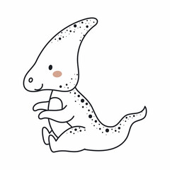 Cute dinosaur in outline sketch style. Funny cartoon dino for kids cards, baby shower, t-shirt, birthday invitation, house interior. Bohemian childish vector illustration.