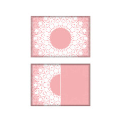 Brochure template pink color with mandala white pattern for your design.