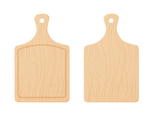 Set of wooden cutting boards with a handle. Isolated illustration on a white background.