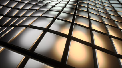 Silver background 3D, squares pattern waves, abstract technology field of cubes, fantastic sea of metallic glowing texture, 3D render illustration background.