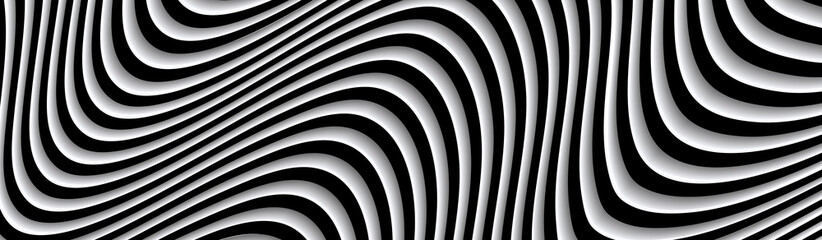 Black and white wavy background, abstract striped elegant pattern, vector illustration.