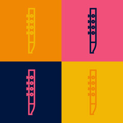 Pop art line Flute icon isolated on color background. Musical instrument. Vector