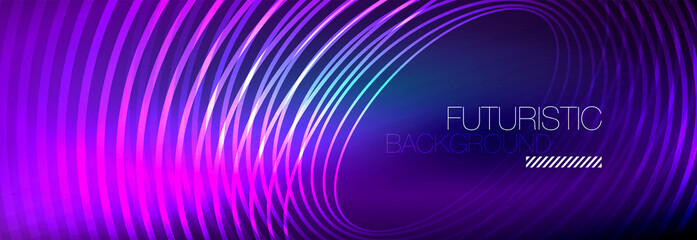 Dark abstract background with glowing neon circles. Trendy layout template for business or technology presentation, internet poster or web brochure cover, wallpaper