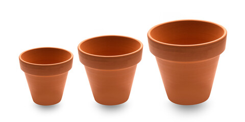 Clay Flower pots isolated on white background