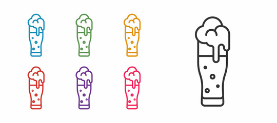 Set line Glass of beer icon isolated on white background. Happy Saint Patricks day. National Irish holiday. Set icons colorful. Vector