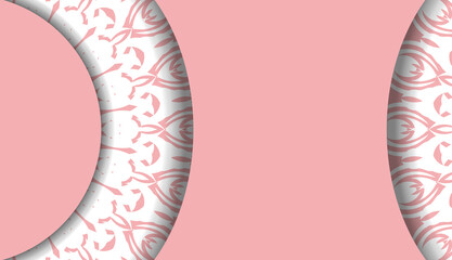 Fototapeta premium Pink color banner template with vintage white pattern for design under text