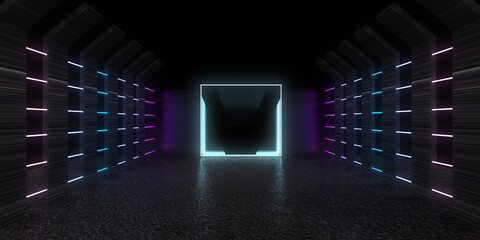 3D abstract background with neon lights. neon tunnel. .space construction . .3d illustration33