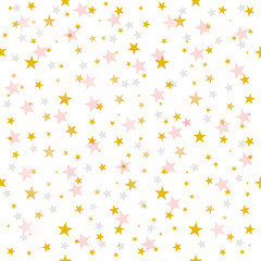 seamless background with stars pattern gold yellow and pink colors on white
