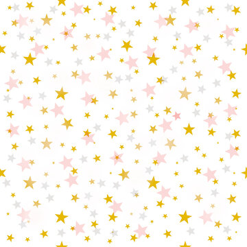 seamless background with stars pattern gold yellow and pink colors on white
