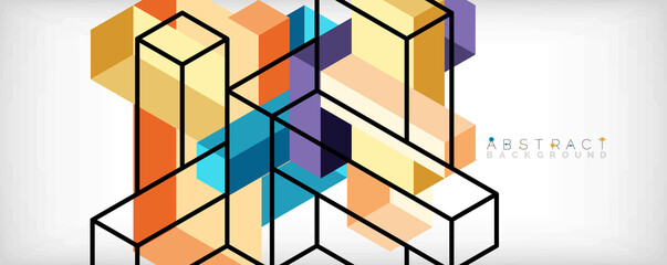 Obraz premium Abstract background. 3d cubes, cubic elements and blocks. Techno or business concept for wallpaper, banner, background, landing page