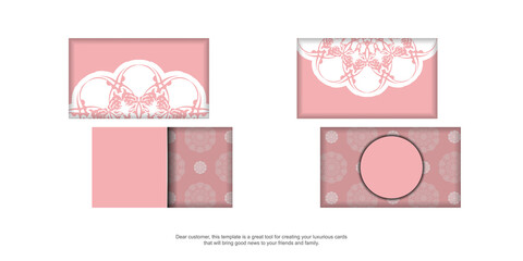 Fototapeta na wymiar Pink color business card template with vintage white pattern for your business.