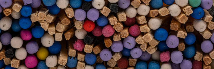 Pile of multicolored match sticks, macro view