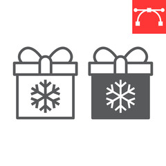 Christmas gift box line and glyph icon, holiday and christmas, present vector icon, vector graphics, editable stroke outline sign, eps 10.