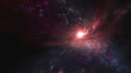 Obraz na płótnie Canvas Abstract fantastic space of the universe. Space background with nebula and stars. Dark space background with an unknown planet, flashes of light in space. 3d illustration