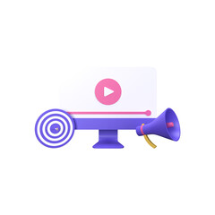 3D Rendering Video Marketing Concept With Target and Megaphone.