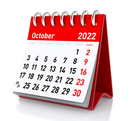 October 2022 Calendar - obrazy, fototapety, plakaty