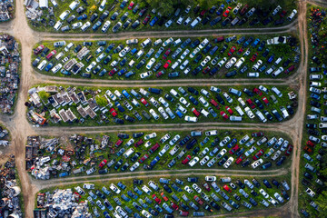 Aerial top down view of scrap cars in a park © Tom Fisk Photography