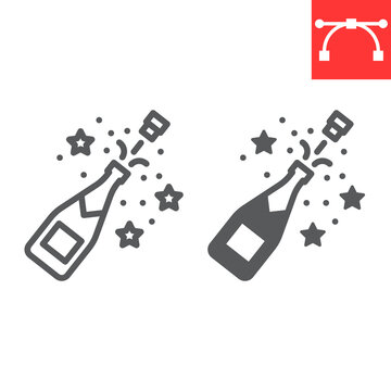 Champagne pop line and glyph icon, holiday and splash, champagne bottle pop vector icon, vector graphics, editable stroke outline sign, eps 10.