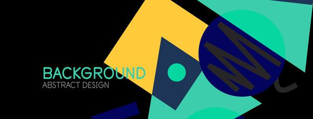 Abstract background. Blocks, lines, triangles, circles composition. Techno or business concept for wallpaper, banner, background, landing page