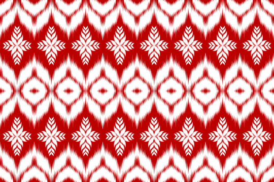 Beautiful Ikat geometric ethnic pattern traditional background.red and white tone.Christmas concept.Aztec style embroidery abstract.design for texture,fabric,clothing,wrapping, decoration and carpet.