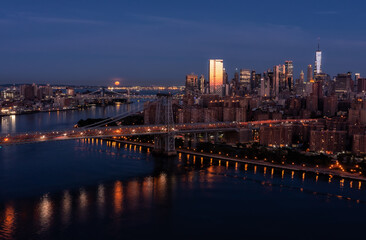 Aerial view on East River with a full moon