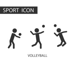 3 black pictogram of Volleyball set. Kinds of sports, Pictogram sport set.