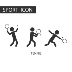 3 black pictogram of Tennis set. Kinds of sports, Pictogram sport set.
